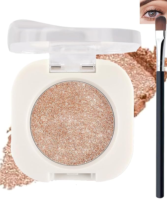 Single Glitter Eyeshadow, Sparkly Shimmer Glitter Eye Shadow Highlighter Palette Makeup, High Pigment Waterproof Champagne Pressed Eye Shadows Powder with Lightweight, Blendable for Daily Eye Look-09