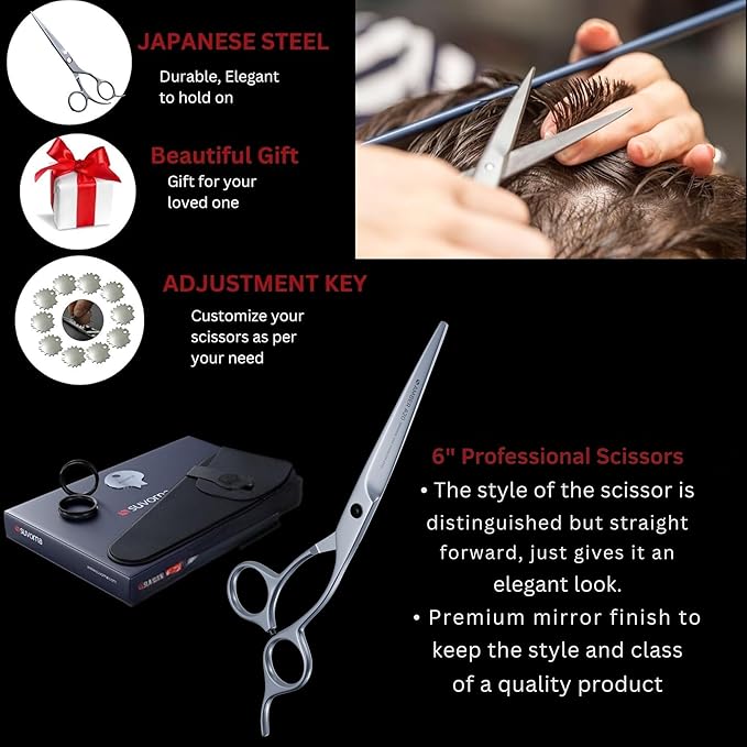 Suvorna Hair Cutting Scissors - Barber Shears for Hair Cutting - 6.5" 440C Japanese Stainless Steel hair scissors professional for Barbers and Hairdressers - Hair Shears for Women & Men