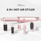 6 in 1 Hair Dryer Brush, Detachable Air Styler, 3 Heat Settings Blow Dryer Brush Frizz-Free Volumizing, Straightening, Curling ALCI Safety Plug for Travel & Home Styling (Pink)