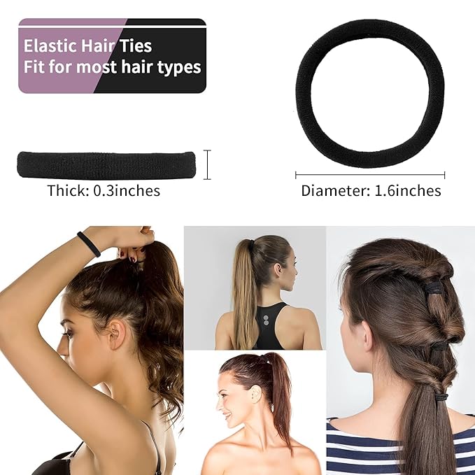 100PCS Black Hair Ties for Women, Seamless Cotton Hair Bands, No Crease No Damage Hair Tie for Thick Thin Hair, Soft Ponytail Holders Hair Accessories for Girls, Chirstmas Gifts