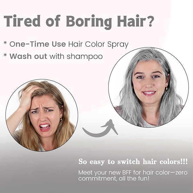 Gray Hair Spray Color Temporary, Silver Hair Color Spray 1-Day Hair Dye Colored for Kids Women Men, Grey Hair Wax Color Washable, Hair Paint Halloween Fast-Drying 4.06 Fl Oz