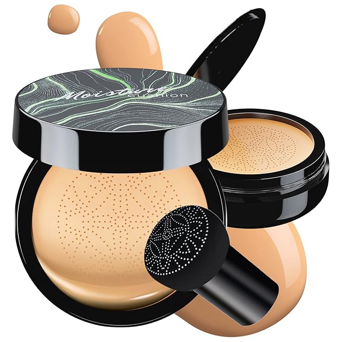 Mushroom Head Air Cushion CC Cream - Tattoo Cover up BB Cream Foundation Makeup Moisturizing Concealer Long-Lasting, Cushion Foundation Full Coverage Self Adjusting for All Skin Types (Buff Beige)