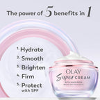 Olay Super Cream with Sunscreen SPF 30, Trial Size, Lightweight Face Moisturizer with Sun Protection, 5-in-1 Skin Care Benefits - Hydrating, Brightening, Firming - Niacinamide, Vitamin C, 15 mL