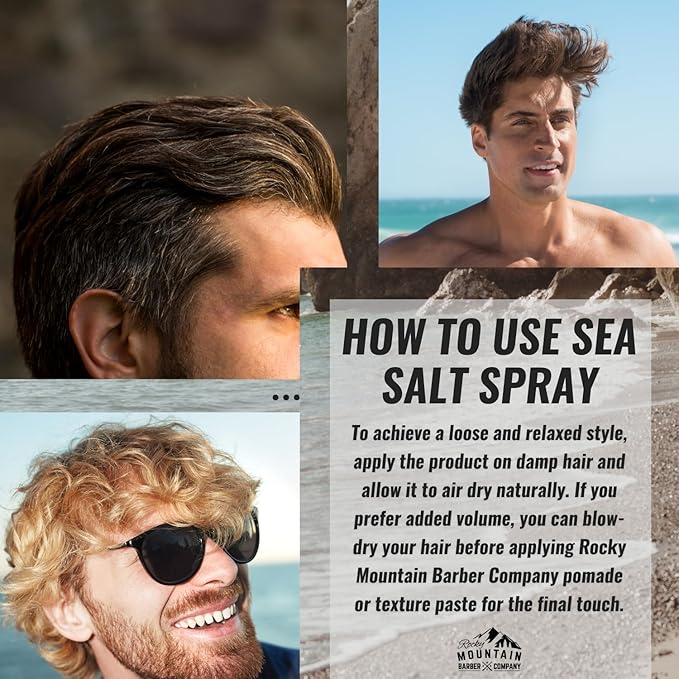 Rocky Mountain Barber Company Sea Salt Spray for Men - Adds Volume, Texture and Light Hold for All Hair Types - Triple Salt Blend - 8 oz