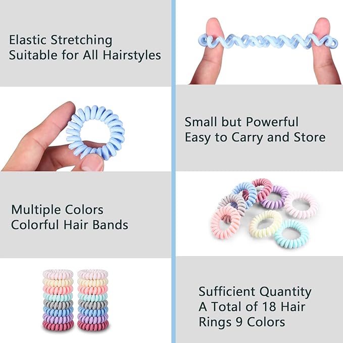 Hair Ties, 16 Pack Spiral Hair Coils for Thick & Thin Hair - No Crease, No Damage Ponytail Holders for Women and Children