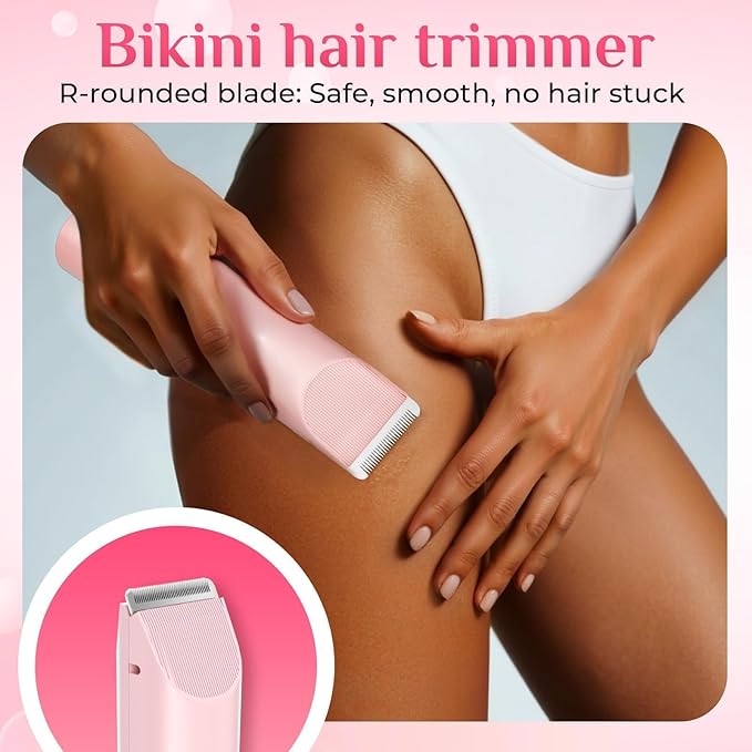 2025 New 2-in-1 Electric Bikini Trimmer for Women - Dual Head Electric Razor,Waterproof Painless Bikini Shaver, Pubic Hair Trimmer for Private Area & Body Hair, Christmas Gifts for Women，Pink