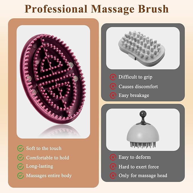 2Pcs Meridian Massage Brush, Upgrade Pro Meridian Brush for Belly, Beauty Salon Professional Custom Meridian Brush, Full Body SPA Massager Relaxation, Acupressure Meridian, Scalp Massage (Brown)