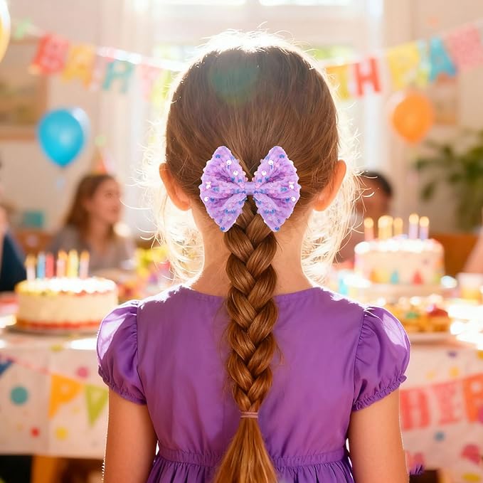 Velvet Sequin Hair Bows Elegant Purple Bow for Women Girls, 4in Glitter Handmade Hair Clips Alligator Clips Ponytail Holder Sparkly Hair Accessories for Christmas, Birthday Party, Wedding