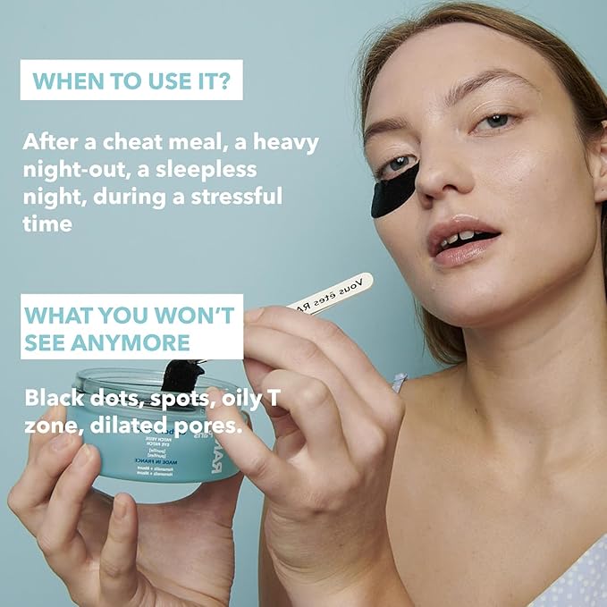 RARE Paris - Carbone Glacé - Purifying Carbon Black Under Eye Patches - Cleanses & Tightens - With Hamamelis & Mallow - Purifying, Firming & Revitalizing - Multi-Active Serum Formula - 30 Pairs