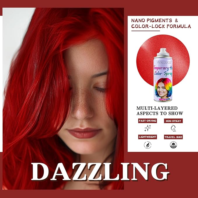 Red Hair Spray Color Temporary, Hair Color Spray 1-Day Hair Dye Colored for Kids Women Men, Hair Wax Color Washable, Hair Paint Halloween Fast-Drying 4.06 Fl Oz
