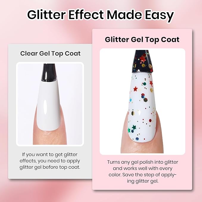 Beetles Christmas Limited Gel Top Coat Set, 6Pcs 10ml Winter Sparkle Glitter Cat Eye Top Coat Gel Nail Polish No Wipe Long Lasting Soak Off U V LED New Year Manicure Salon DIY Gifts for Women