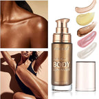 Body Shimmer Oil, Glistening Bronze Natural Glow Luminizer, Long Lasting Waterproof Moisturizing Liquid Illuminator Highlighter Makeup for a Sun-Kissed Glow, Brush Include, 1oz, Medium