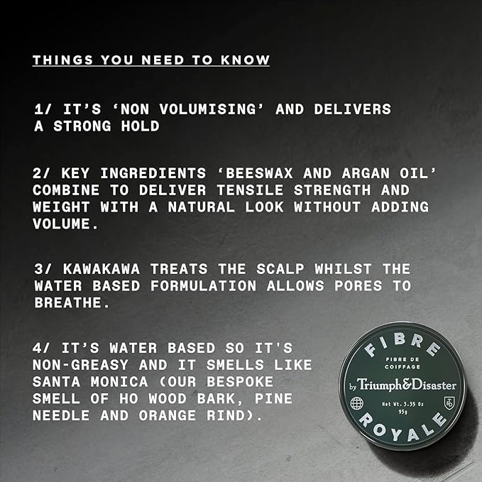 TRIUMPH & DISASTER Fibre Royale Hair Wax – Strong Hold Pomade for Thick Hair, Natural Finish Styling for Men & Women, 65g