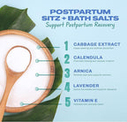 CaboCréme Postpartum Sitz + Bath Salts – 24oz – Postpartum Bath Soak for Perineal Care, Healing Tears, Swelling & Hemorrhoids – Dead Sea Salt with Magnesium, Arnica, Calendula + Cabbage Extract