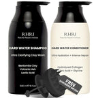 Hard Water Shampoo & Conditioner Set | Hydrating Hair Treatment for Shine & Manageability | Clarifying Wash with Bentonite Clay, Volcanic Ash, Lactic Acid | Metal Detox Shampoo with Collagen 32 FL oz