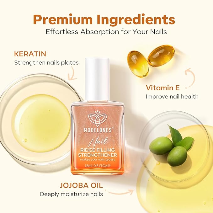 modelones Nail Strengthener and Growth Glitter Dark Brown Nail Polish Nail Repair for Damaged Nails Hardener Extra Strong and Growth Nail Care Gifts for Women Nail Ridge Filler 15ml