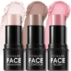 FOCALLURE 3 Pcs Cream Contour Sticks,Shades with Highlighter & Bronzer & Blush,Non-greasy Long-wear Face Contouring Pen,Easy to Sculpt the Face and Create a Lightweight Finishing Makeup,FAIR-LIGHT