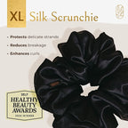 Silk Scrunchies for Women Ponytail Holders – Oversized Mulberry Silk Scrunchies – Extra Large No Damage Hair Ties for Curly, Thick, and Thin - Hair Accessories for Women – Black, XL By Curlfriend