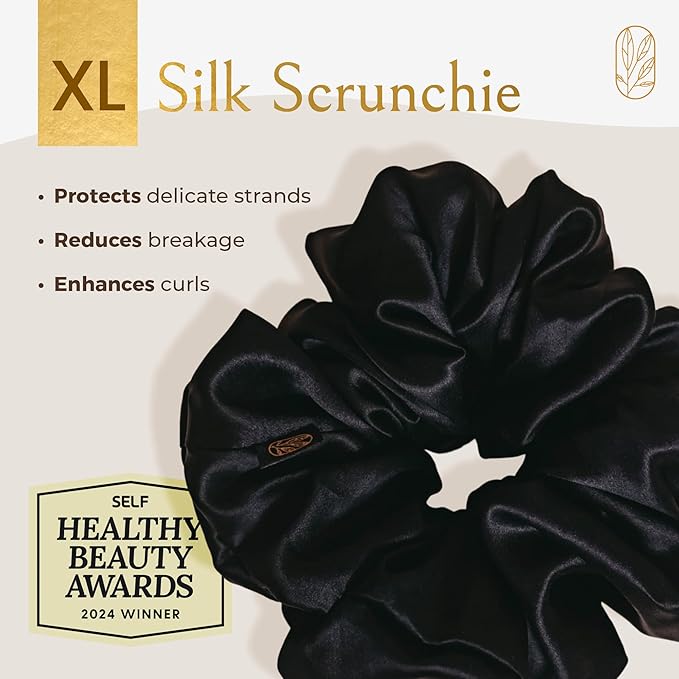Oversized Mulberry Silk Scrunchies for Women – XL No-Damage Hair Ties for Curly, Thick & Thin Hair – Premium Hair Accessories – Black & White Bundle – Ponytail Holders by Curlfriend