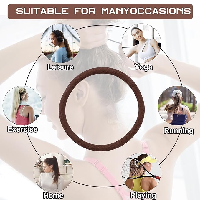 200PCS Womens Elastic Hair Tie, 4mm Hair Ties for Thick and Curly Hair Ponytail Holders Hair Elastic Band for Women or Men（Brown)