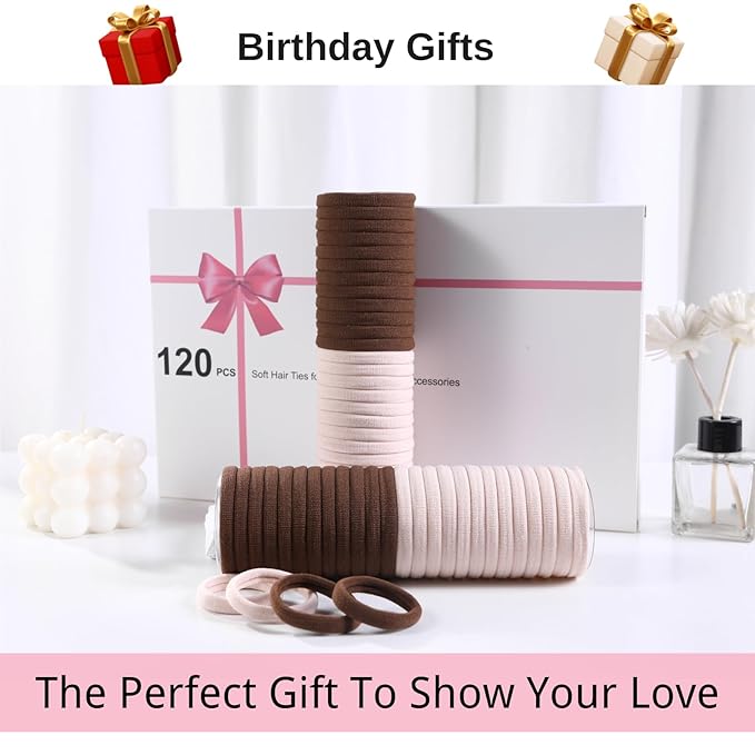 LuSeren 120 Pcs No Damage Thick Hair Ties, Large Soft Seamless Nylon Hair Elastics for Women, Ponytail Holders - Blonde & Brown