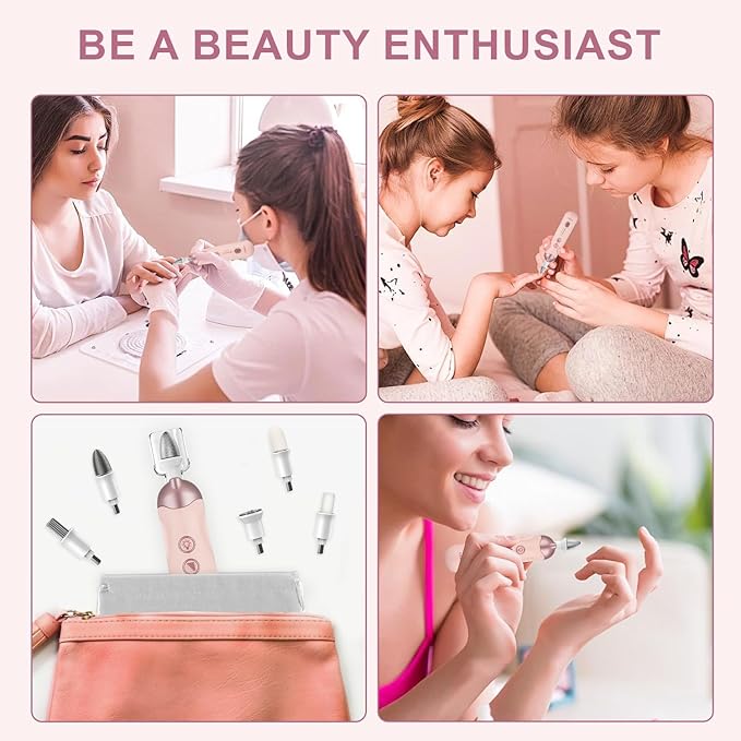 2 Pack 9-in-1 Cordless Nail Drill Nail Care with 100 Bits, 5 Speeds, Home & Salon Ready,Pink