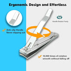 2PCS Stainless Steel Nail Clippers,Professional Fingernail Clipper and Toenail Clipper, Wide Easy Press Lever Nail Cutter with Swing Out Nail Cleaner/File for Men and Women