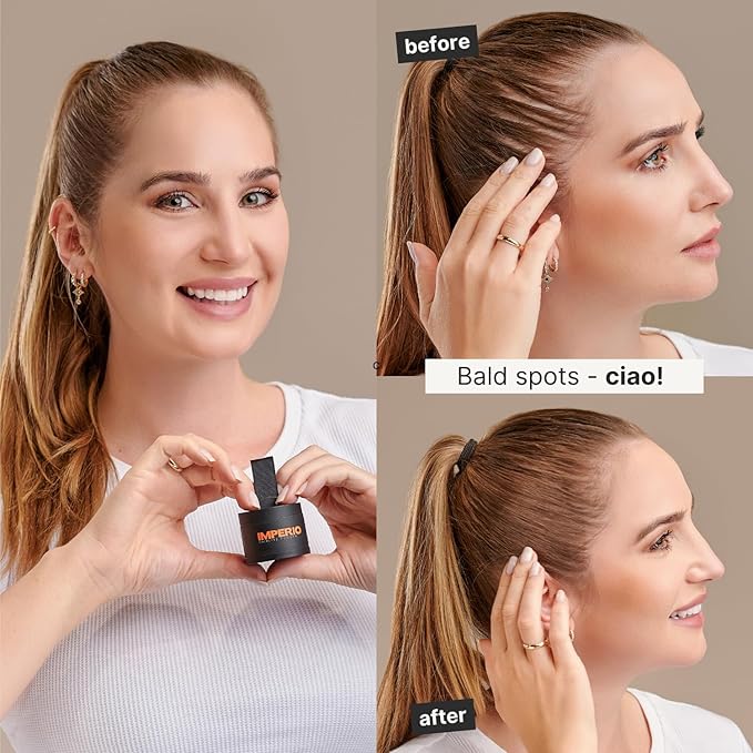 IMPERIO Root Touch Up Hair Powder for Concealing Hair Loss instantly - Hairline Powder for Women & Men - Water resistant Root Cover Up for Thinning Hair in Premium Hairdressing Quality (Medium Brown)