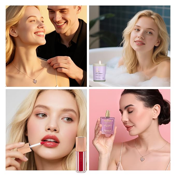 Christmas Gifts for Women, Lavender 33 Pcs Spa Bath & Body Gift Set, Face Sheet Mask Skin Care, Hydrogel Mask, Lip Gloss, Cosmetic Bag, Face Serum, Necklace, Cleanser, Gua Sha, Mother Day, Birthday