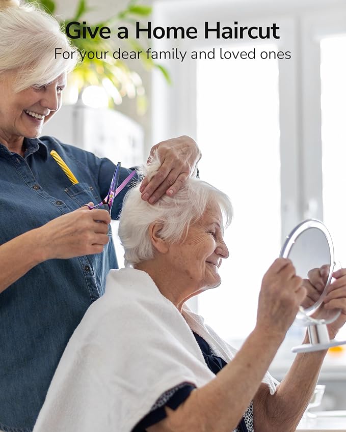 ULG Professional Hair Scissors Kit Right-Hand Razor Edge Barber Scissors Salon Hair Cutting Shears Made of Japanese Stainless Steel, Hand Sharpened 6.5 inch Rainbow