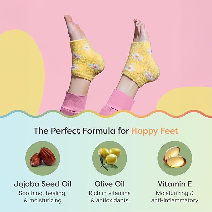 ZenToes Moisturizing Socks for Cracked Heel Treatment, Vitamin E, Olive Oil and Jojoba Oil Heel Socks, Stocking Stuffers for Women, Spa Self Care Gifts for Women (Yellow & White Daisies, Regular)
