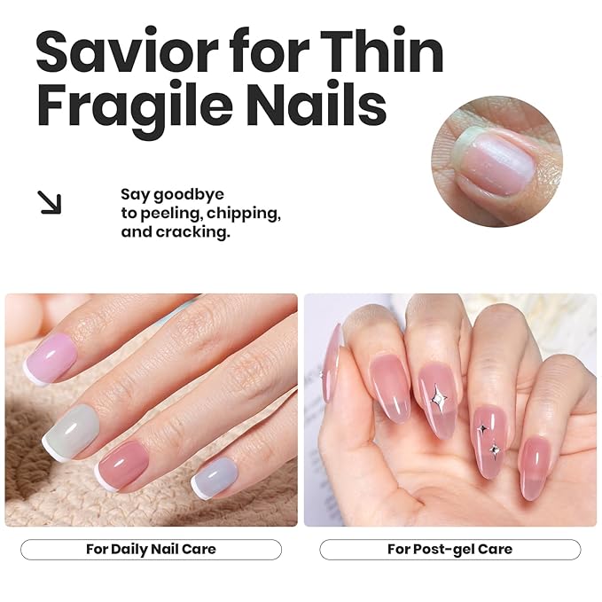 Beetles Jelly Nail Polish Set, 6 Colors Clear Pastel Nail Polish Glitter Pink Dusty Rose Orange Green Blue Purple Long Lasting & Quick Dry Nail Strengthener Polish Gift Sets for Women