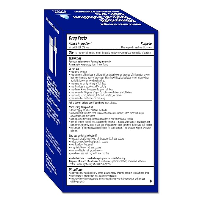 Minoxidil Men's 5% Solution 2oz Tincture Bottle (1 Month Supply) Clinically Proven to Regrow Hair, Topical Solution 5%, Hair Thinning Treatment