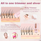 2 in 1 Bikini Trimmer for Women, Dual Head Electric Shaver with LED Display, IPX7 Waterproof Body Pubic Hair Trimmer Rechargeable Womens Electric Razor for Armpit Leg Body Facial Wet & Dry Use