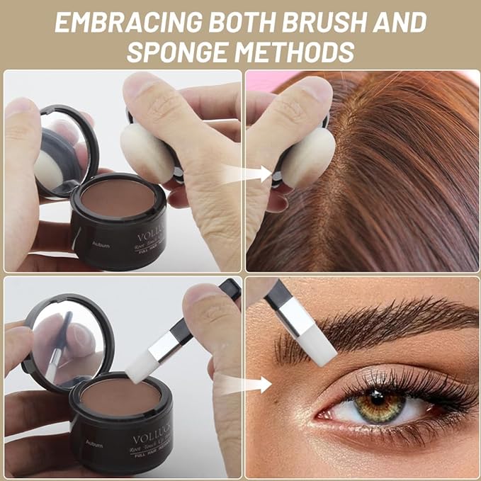 VOLLUCK Root Touch up Powder, Instant Hairline Powder for Thinning Areas and Gray Hair Coverage, Natural and Non-greasy Root Cover up for Women and Men (Light Brown, 0.14 Ounce)