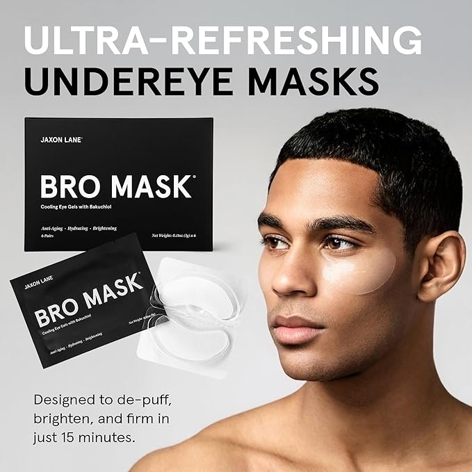 BRO MASK Under Eye Patches for Men with Hydrogel (2 x 6 pairs) - Anti-Aging Korean Eye Masks for Dark Circles and Puffiness- Puffy Under Eye Treatment - Perfect Skin Care Stocking Stuffers for Men