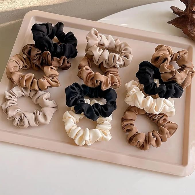 24 Pcs Satin Silk Scrunchies – Soft Hair Ties for Women & Girls, Thick Elastic Ponytail Holders, Hair Bands & Wrist Bracelets, Assorted Colors Scrunchies Hair Ties Silk Satin Scrunchy Hair Accessories