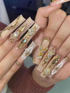 1620Pcs Crystal Nail Rhinestones Nail Art, Wsimily Champagne Gold Nail Rhinestones Round Beads Flatback Glass Gems Stones Multi Shapes Nail Crystals with Picker Pencil and Tweezer Nail Decoration