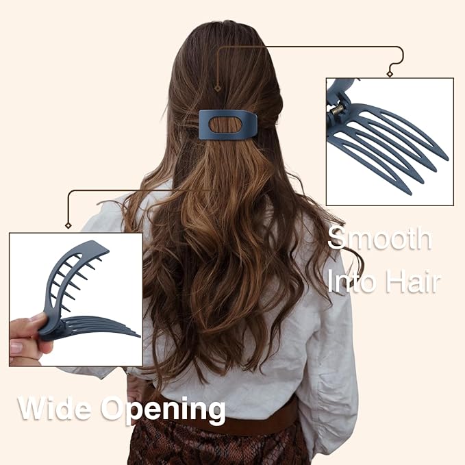 8 Pack Dark Neutral Flat Hair Clips for Women – Large Matte No-Slip Rectangle Claw Clips Thick & Thin Hair in Deep Brown, Navy, and Grey, Strong Hold Square Hair Accessories