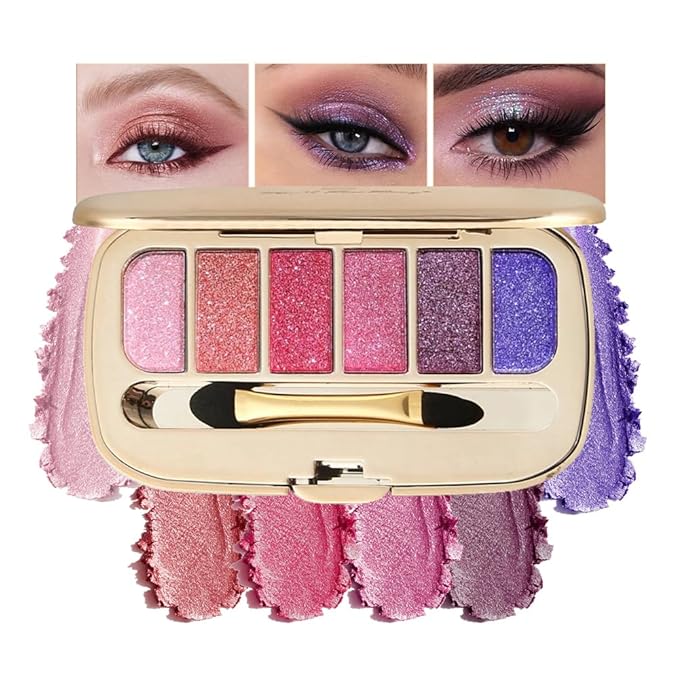 Glitter Eyeshadow Palette, Ultra-Shiny Sparkle Shimmer Eye Shadow with Fine Powder, Natural Pigment, Waterproof Sweat-Proof Long-Lasting Color, Shiny Multi-Color Nude Earth Tone Makeup Palette-2#