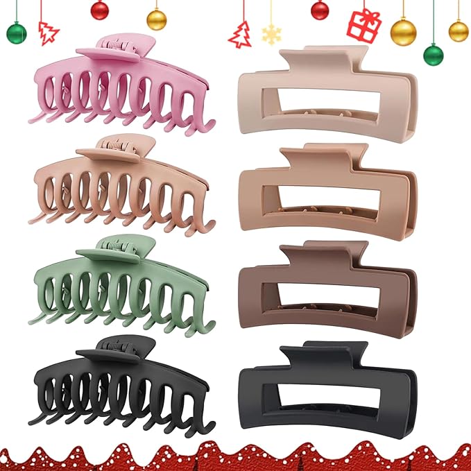 TOCESS 8 Pack Big Hair Claw Clips for Women Large Claw Clip for Thin Thick Curly Hair 90's Strong Hold 4.33 Inch Nonslip Matte Jumbo Hair Clips (8 Pcs)
