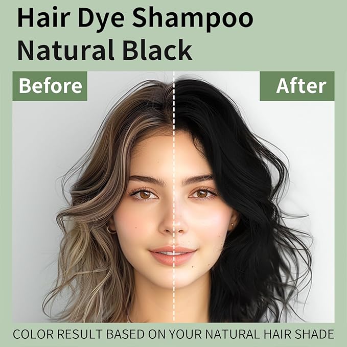 Black Hair Color Shampoo 3 in 1 for Gray Coverage, Long-lasting & Natural Tint, For Men & Women, Shampoo Para Canas, Easy Home Application, 16.9 Fl Oz