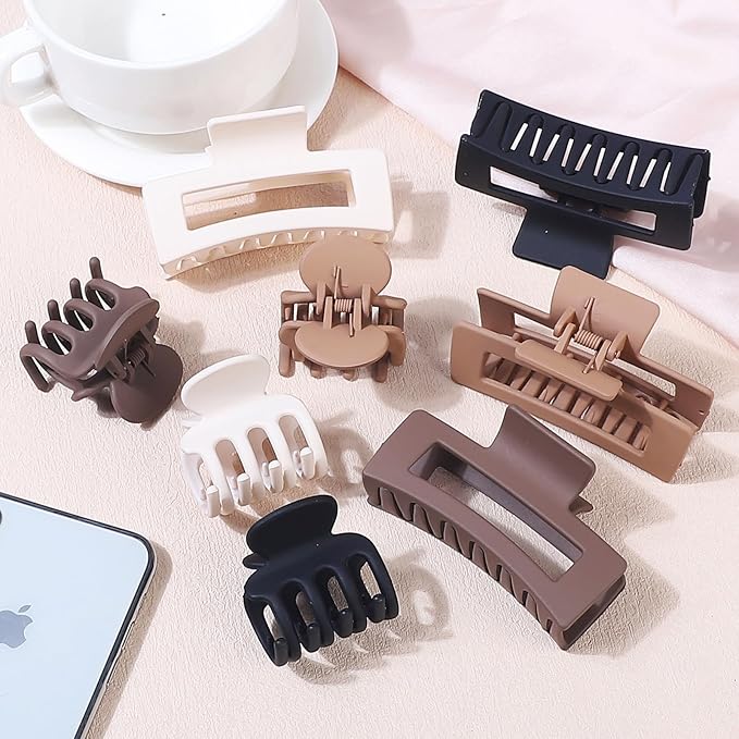 Medium Hair Clips for Women 8 Pcs Small Claw Clips for Thin and Thick Hair 2 Styles Hair Claw Clips Combination Rectangle Banana Jaw Hair Accessories for Women and Girls (Brown)