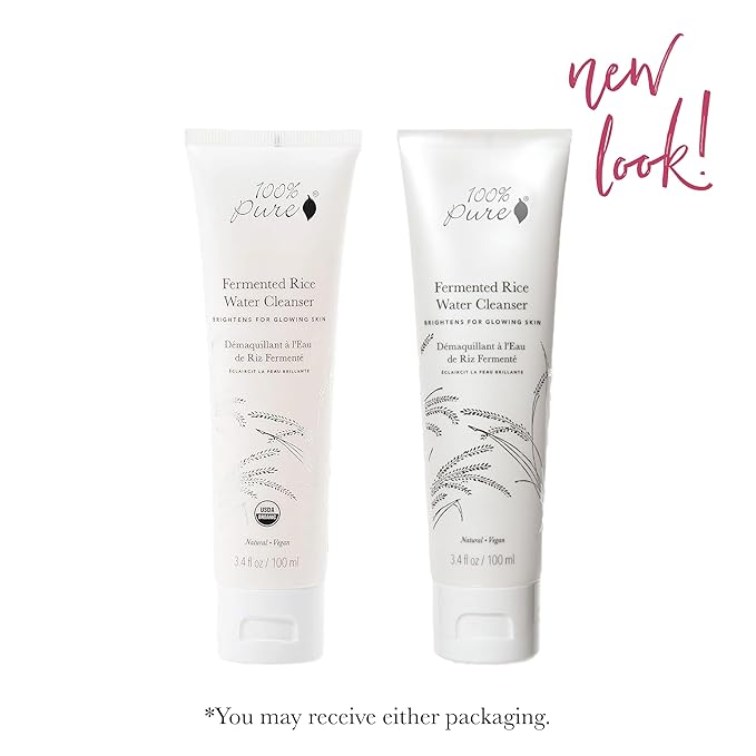 100% PURE Fermented Rice Water Cleanser, Face Wash, Skin Care For All Skin Types, Daily Makeup Remover, Natural Face Wash for Clear Skin - 3.4 Fl Oz