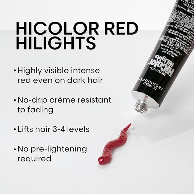L'OREAL TECHNIQUE HiColor Blonde HiLights Permanent Hair Color For Dark Hair - Intense Blonde Highlights, No Pre-Lightening Required, No-Drip Crème and Color Resists Fading, Red