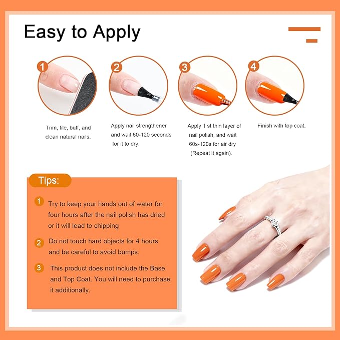 16.5ml Orange Nail Polish Large Volume Quick Drying Nail Polish, Fast Drying and Long Lasting Color Nail Art DIY Home Manicure Gift for Women