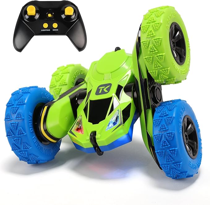 Threeking RC Stunt Car Remote Control Cars with Lights Double-Sided Driving Indoor Outdoor Toys Gifts Presents for 6 7 8 9 10 11 12 Year Old Kids Boys Girls