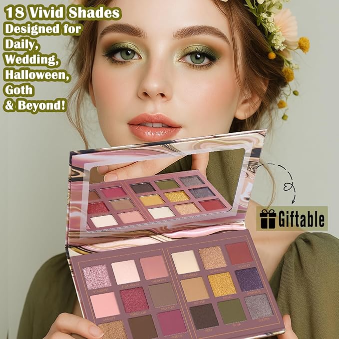 Prism Makeup Matte Eyeshadow Palette Pro 18 Colors Pigmented Shimmer Glitter Eye Shadow Palette, Blendable Long Lasting Waterproof Makeup Cosmetics Halloween Makeup Kit (04# Solitude)