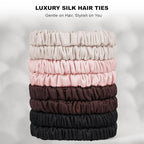 8Pcs Silk Scrunchies Hair Ties for Women & Girls, Mulberry Silk Scrunchies No-Damage Thin Satin Ponytail Holders for Hair Care(Clolor 09)