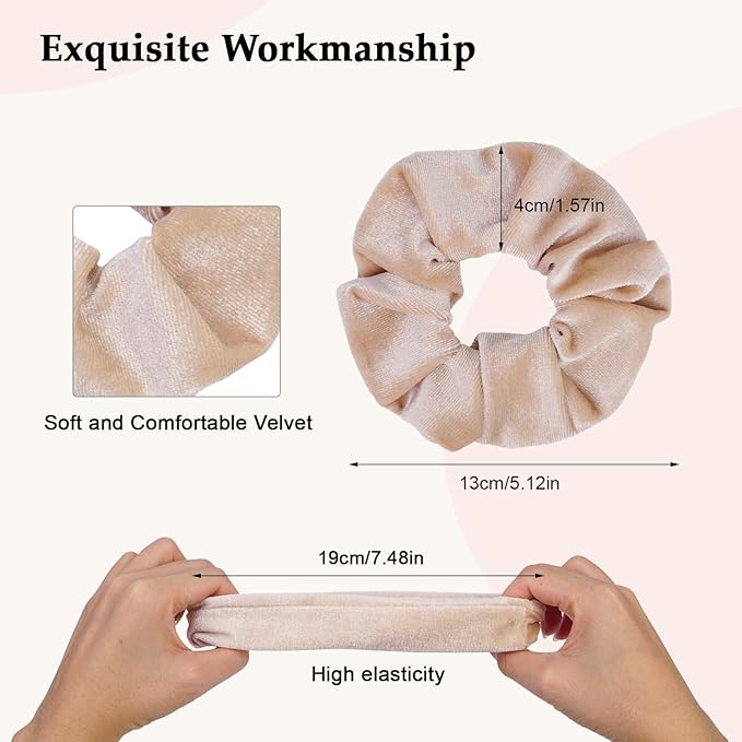 Velvet Scrunchies for Women – 8PCS Neutral Large Hair Ties – Black, Blonde, Dark Brown, Light Brown – No Crease, Frizz-Free, Soft & Gentle Elastic Hair Bands, Everyday Hair Accessories Gifts